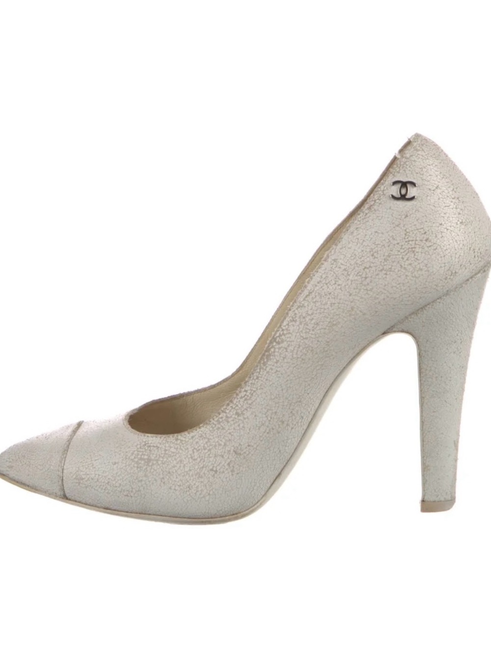Chanel Crackled White Pointed-Toe High Heel Pump Size 40